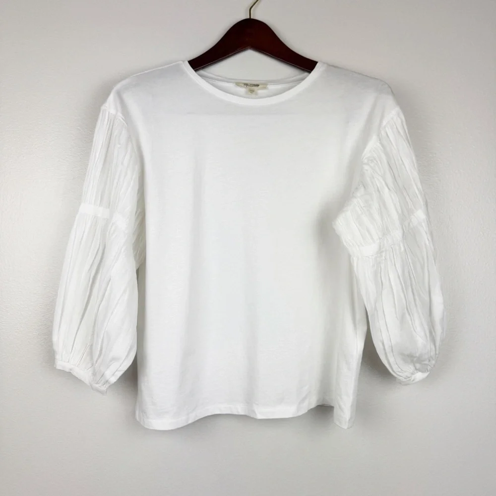 Madewell Puff-Sleeve Drop-Shoulder Knit Top Soft Cotton Jersey White XXS NWT